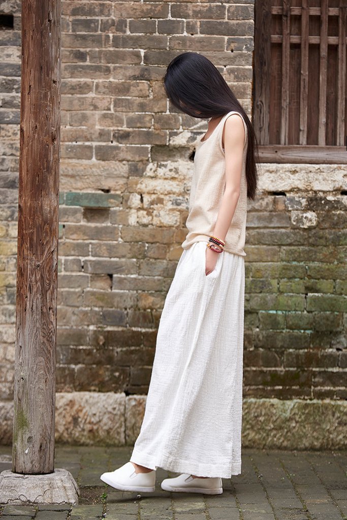 Linen Cotton Solid Color Wide Leg Pants