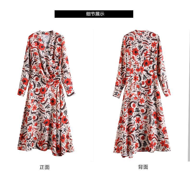 New Print Chiffon V Neck Long Sleeve Beach Dress