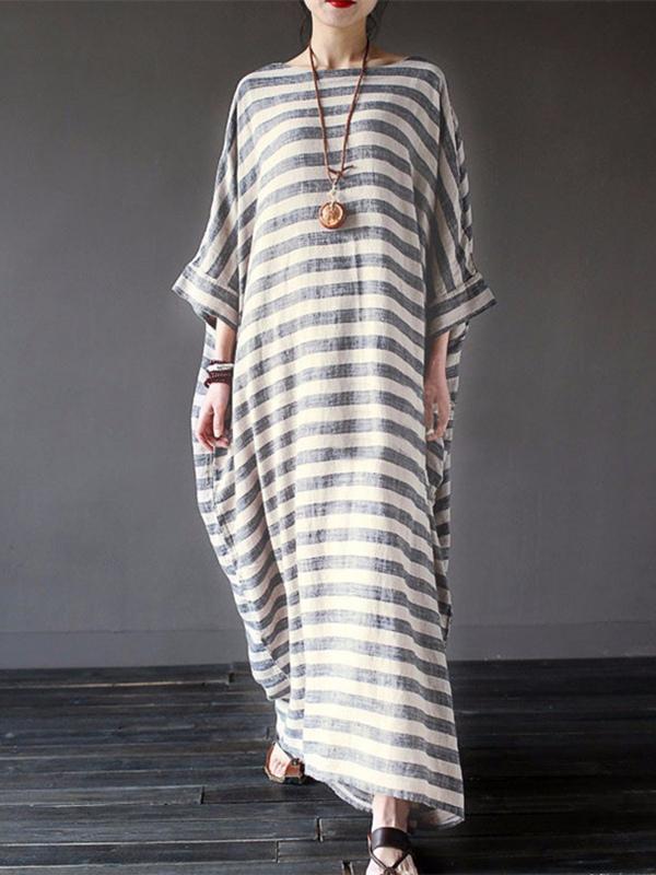 Stripe Loose Plus Size Casual Maxi Dress