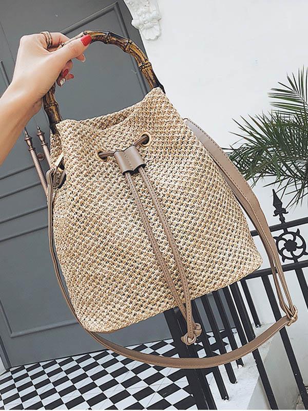 Khaki Fashion Knit Single Shoulder Bag