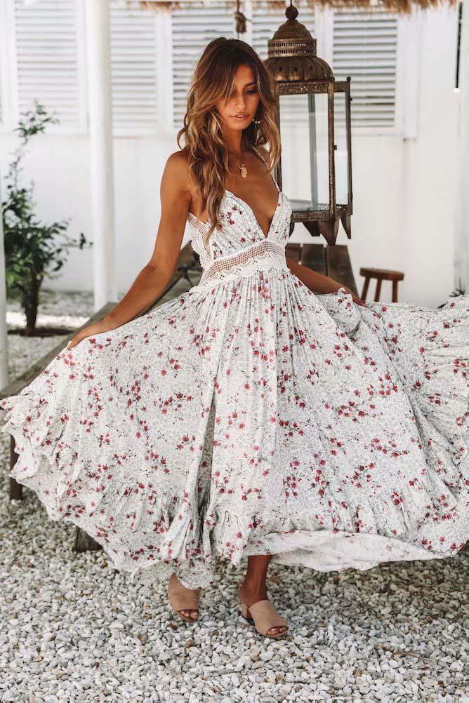 2018 Floral Spaghetti Strap Beach Dress