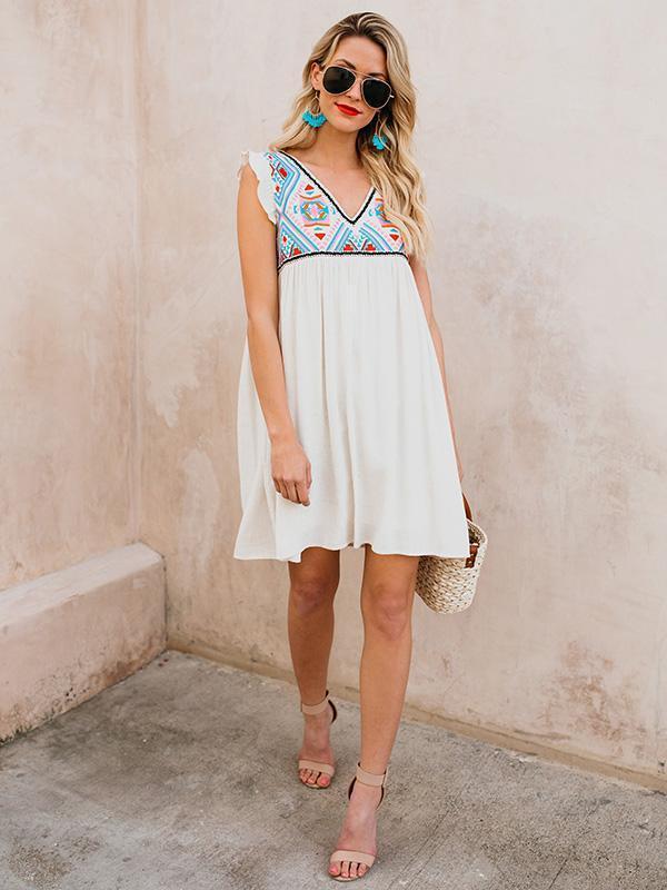 2018 Summer Beach Floral Sleeveless V Neck Mini Dress