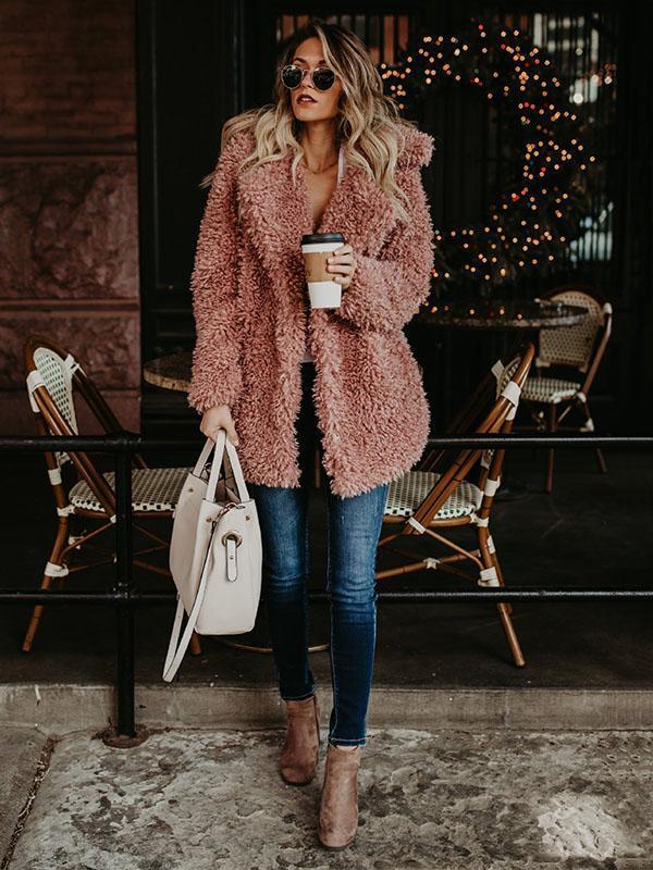 Autumn Winter Solid Color Long Sleeve Outwear Coat