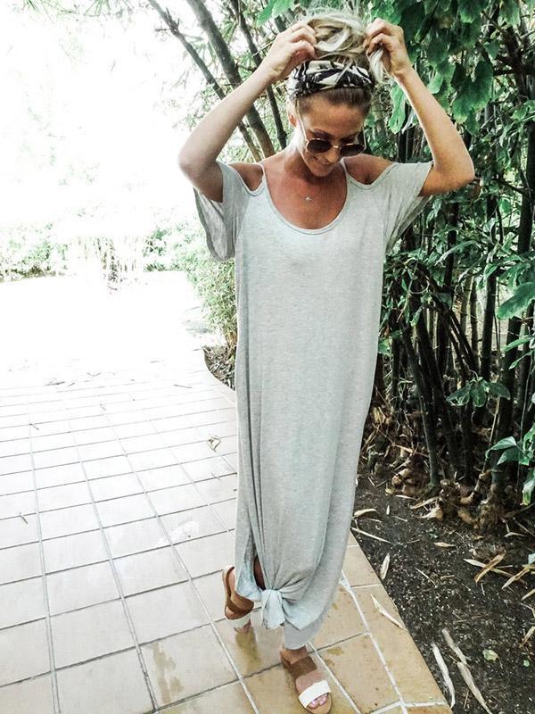 Solid Color Side Split Loose Maxi Dress