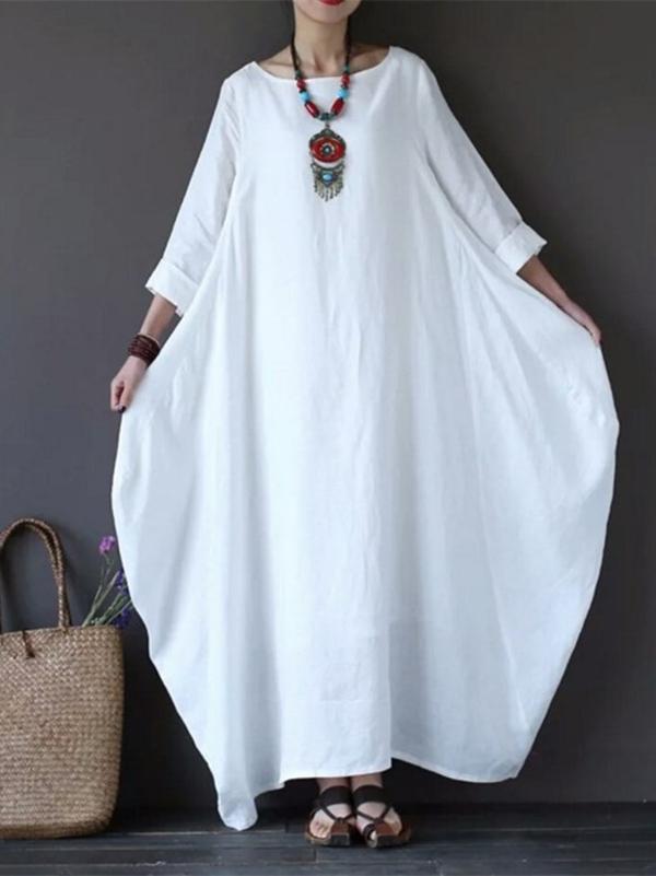 Solid Color Loose Casual Round Neck Maxi Dress