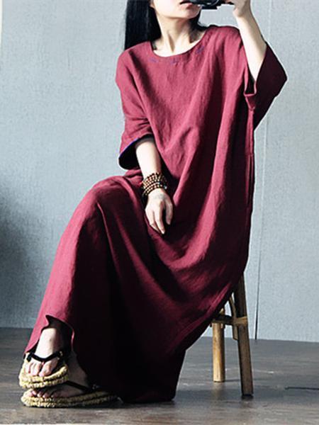 Solid Color Loose Casual Maxi Dress