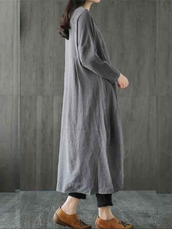 Solid Color Linen Cotton Loose Maxi Dress