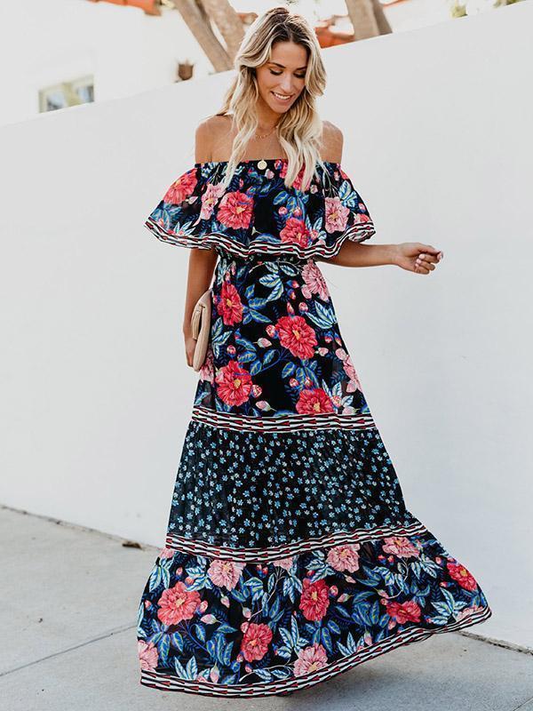 Floral Off Shoulder Beach Maxi Dress