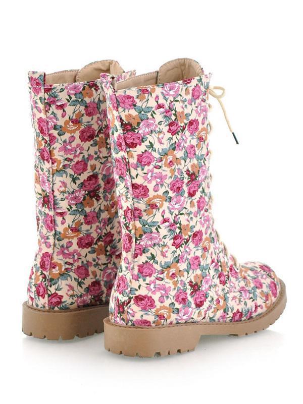 Women Floral Martin Low-heel Boots Shoes