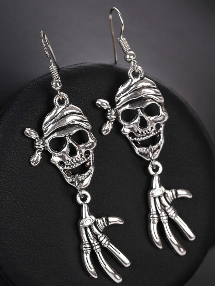 Halloween accessories retro environmental protection zinc alloy SKULL HEAD SILVER PLATED EARRINGS