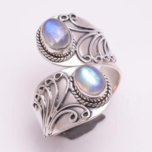 Rainbow Double Moonstone Silver Ring Jewelry