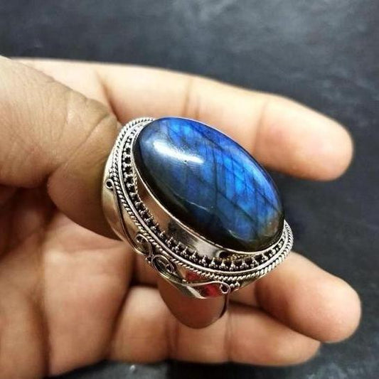 Vintage Natural Labradorite Gemstone Girl Ring