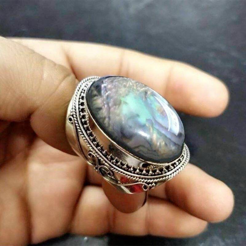 Vintage Natural Gemstone Rainbow Moonstone Gemstone Anniversary Party Engagement Wedding Ring