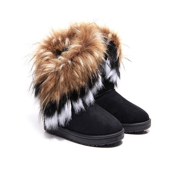 Cozy Winter Solid Color Short Faux Fox Warm Snow Ankle Boots