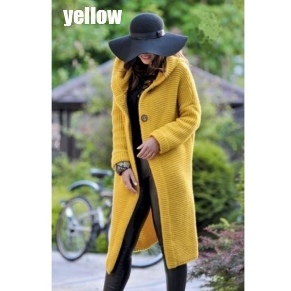 Casual Long Sleeves Knitted Hooded Cardigan Overcoat