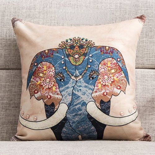 Retro Nostalgic National Style Pillow Sofa Cushion Cover National Style Abstract Elephant Bedroom Cartoon Pillowcase Cover