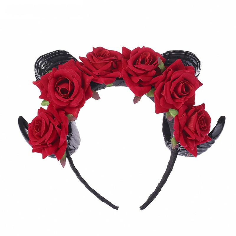 Velvet Rose Black Horn Wide Hair Hoop Animal Headband Halloween Headdress