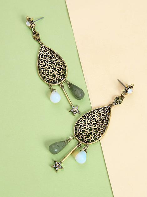 Retro Water Drop National Wind Hollow Long Earrings