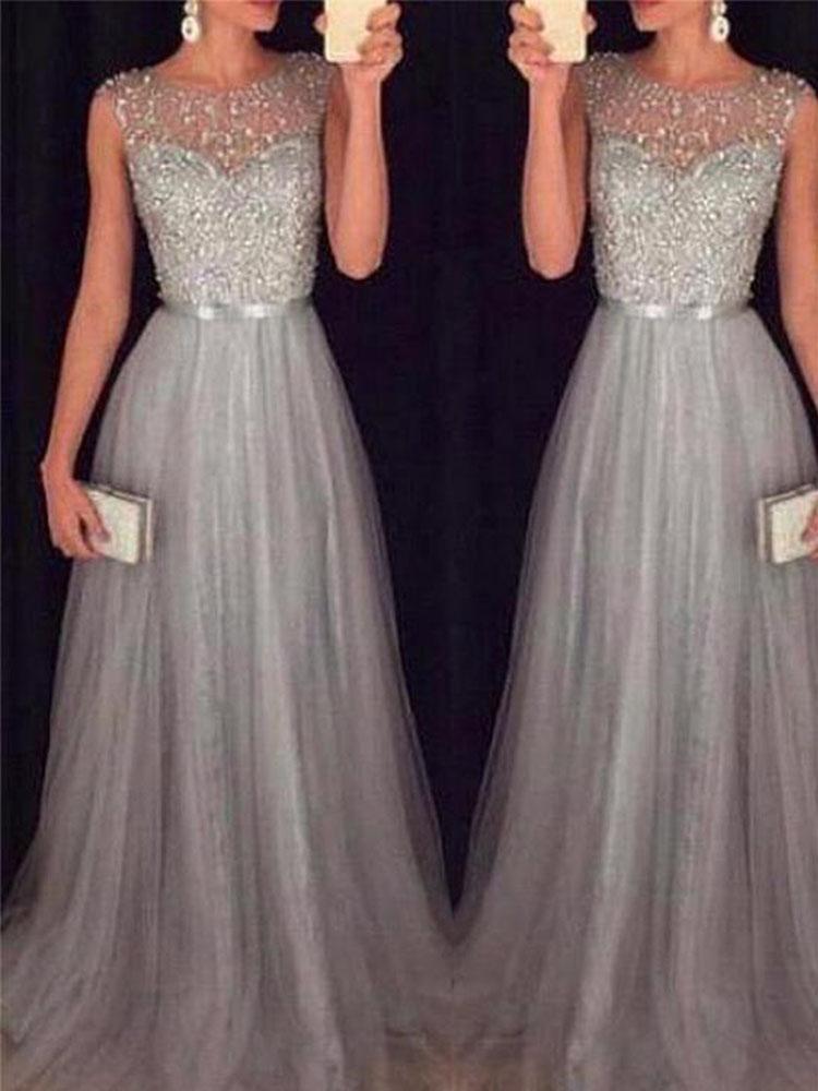 Chiffon Sleeveless Sequined Evening Wedding Dress