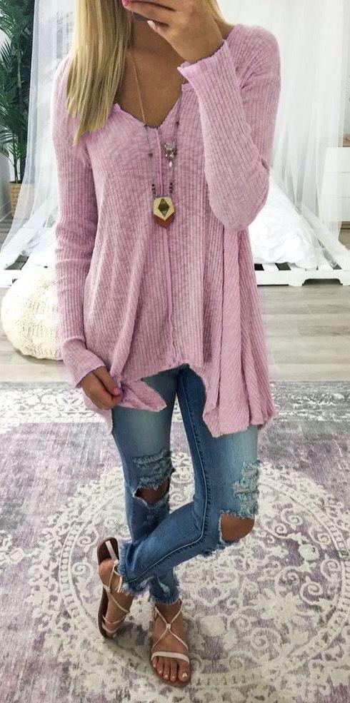 V Neck Long Sleeve Irregular T Shirt Tops