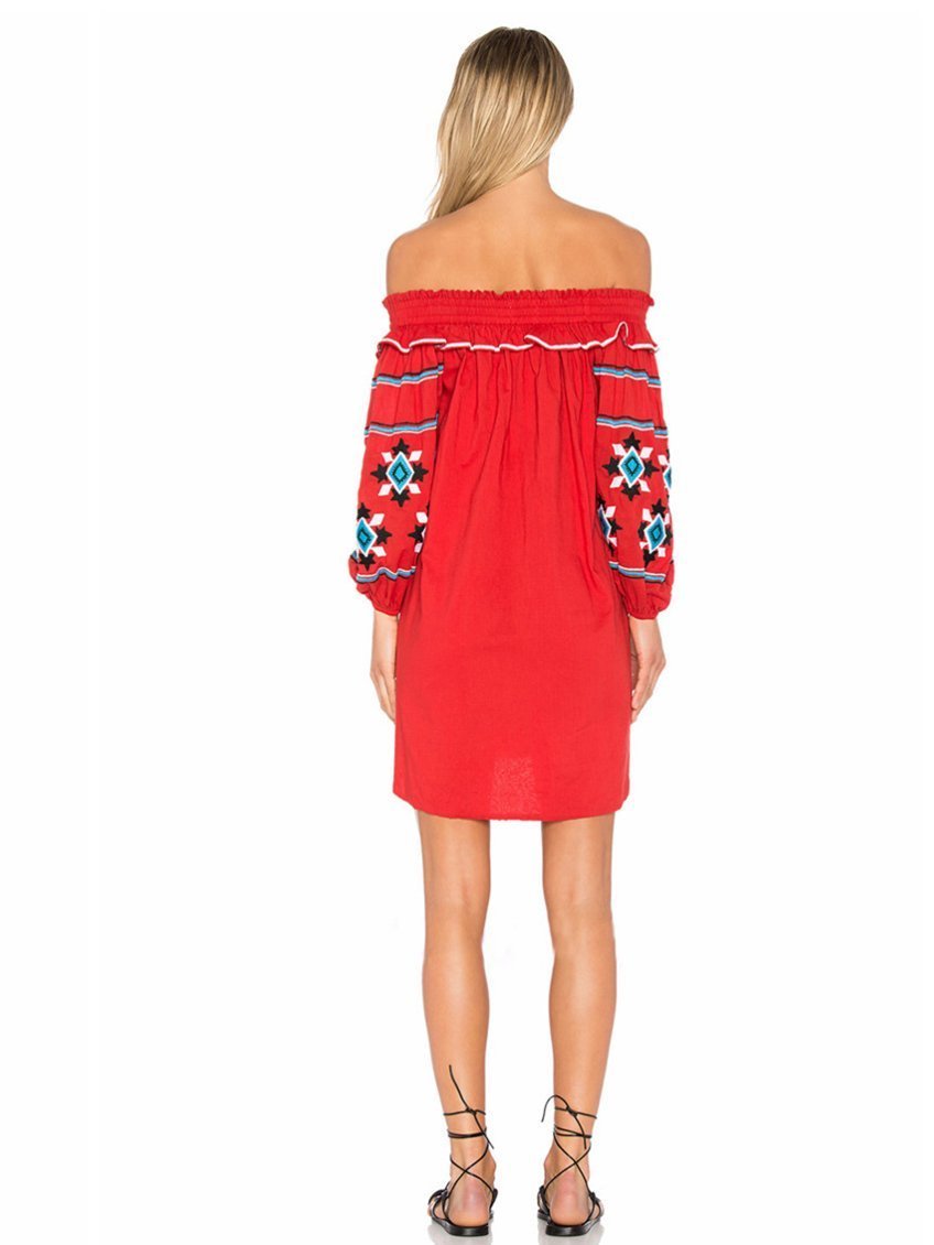 Pretty Embroidery Off-the shoulder Tassels Mini Dress