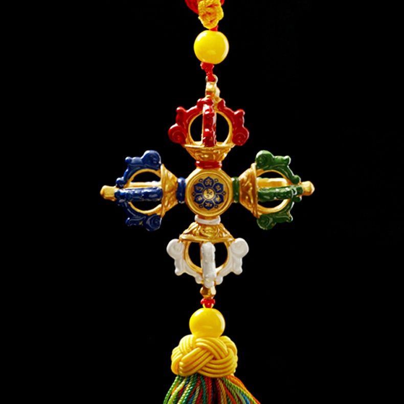 Tibetan Ping'an  hung with Tantric Ten Phases Free Spinning Drum, Vajra pestle Car Pendant Room Decor Pendant