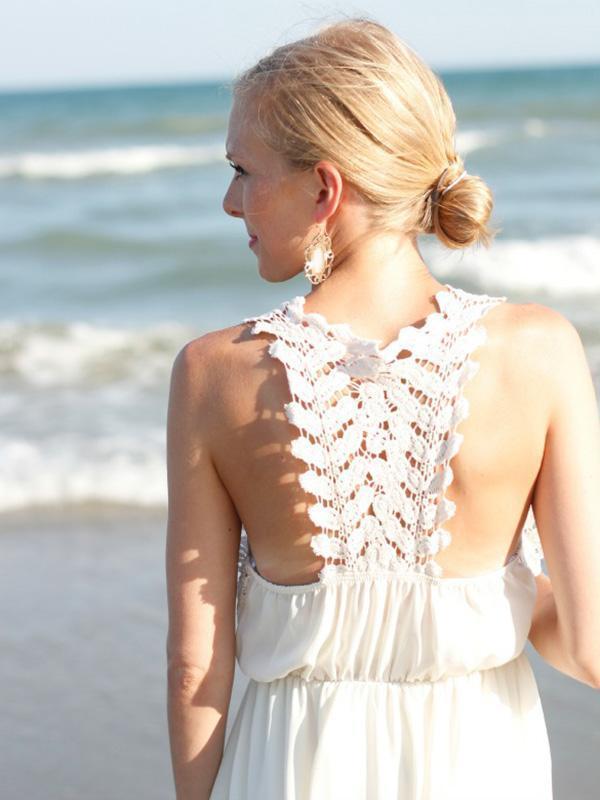 Flower Lace Strap White Maxi Dress