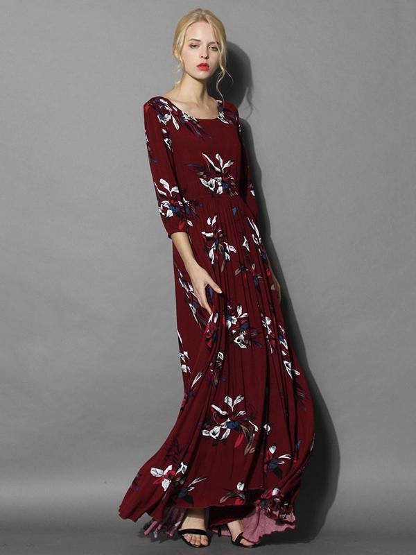 Bohemia Printed Three-quarter Sleeve Maxi Dresses