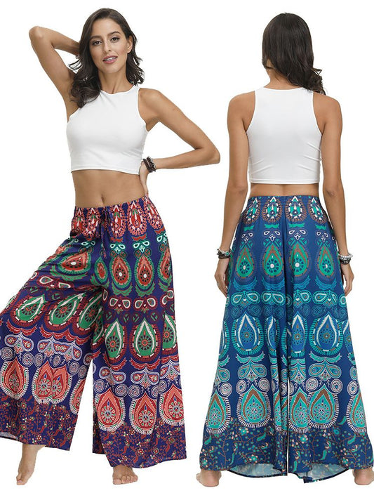 New Ethnic Style Casual All-match Wide-leg Pants with Waist Loose Pants