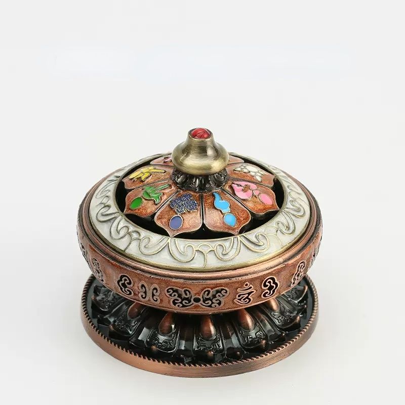 Alloy plate incense burner household Tibetan Eight Treasures Eight Auspicious Sandalwood incense burner Nepal tea ceremony ornaments