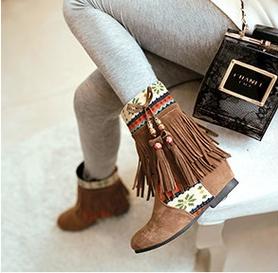 Winter Beads Tassels Plus Size Hidden Heel Boots