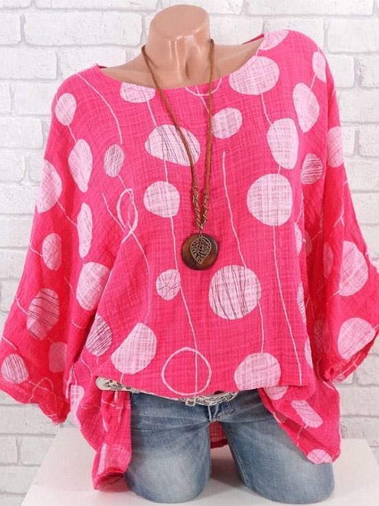 Summer Polka Dot Round-Neck Batwing Sleeve Top