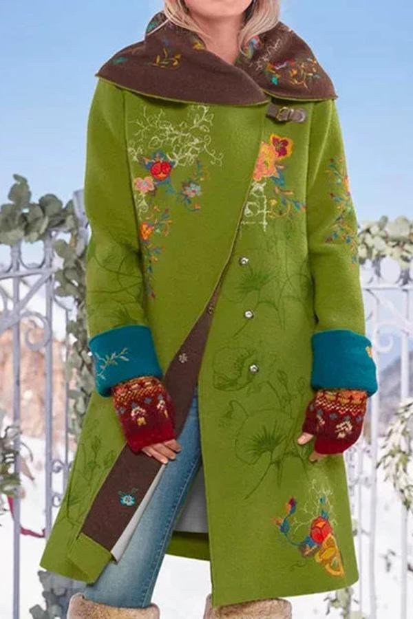 Winter Vintage Floral Print Longline Coat