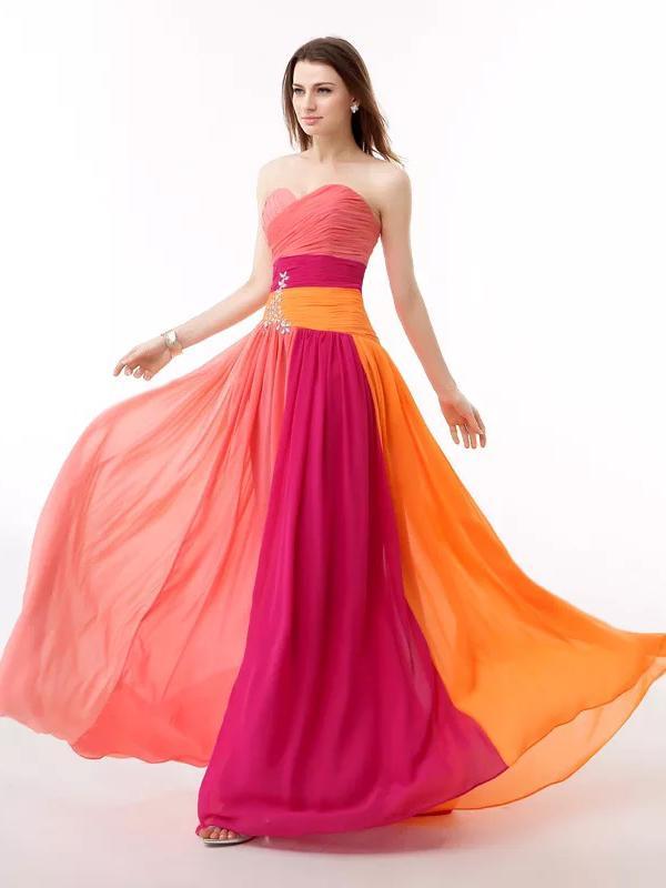 Colorful Strapless Floor Maxi Dress