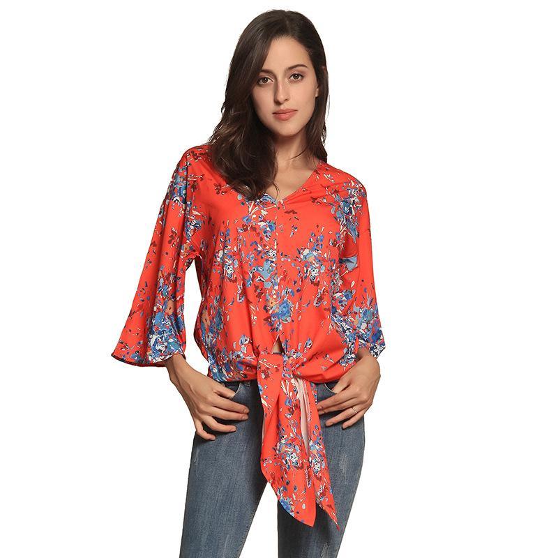 Digital Printed Floral Large Size Strap Fashion Chiffon Top