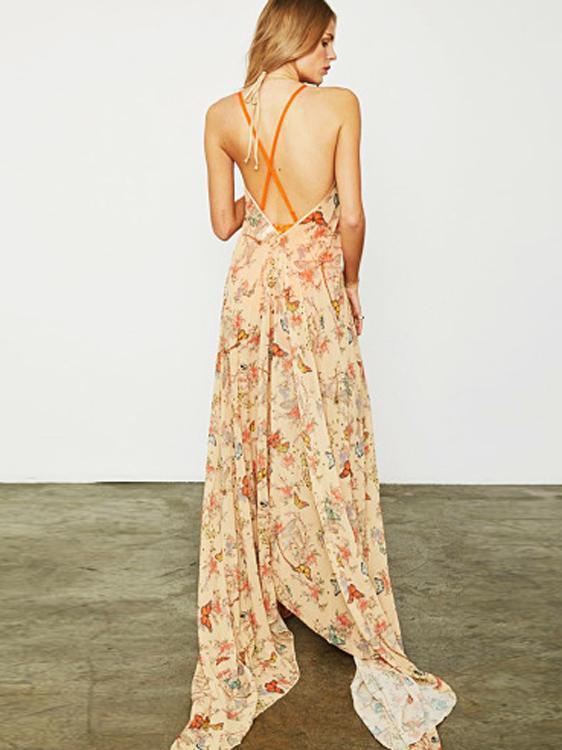 Floral Print Halter Beach Bohemia Maxi Dress