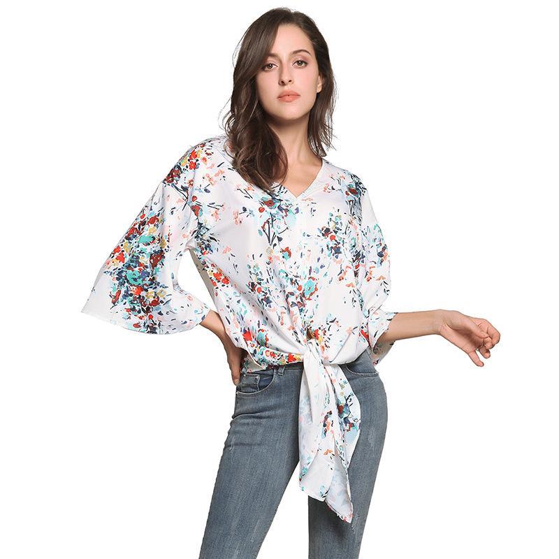 Digital Printed Floral Large Size Strap Fashion Chiffon Top