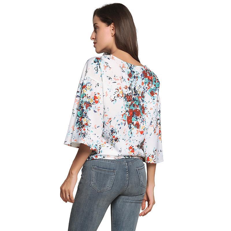 Digital Printed Floral Large Size Strap Fashion Chiffon Top