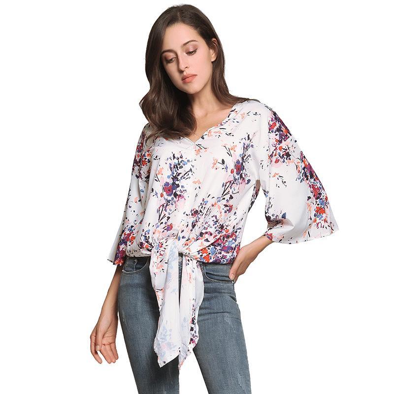 Digital Printed Floral Large Size Strap Fashion Chiffon Top