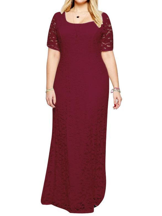 Lace Short Sleeve Fashion Evening Party Maxi Dress