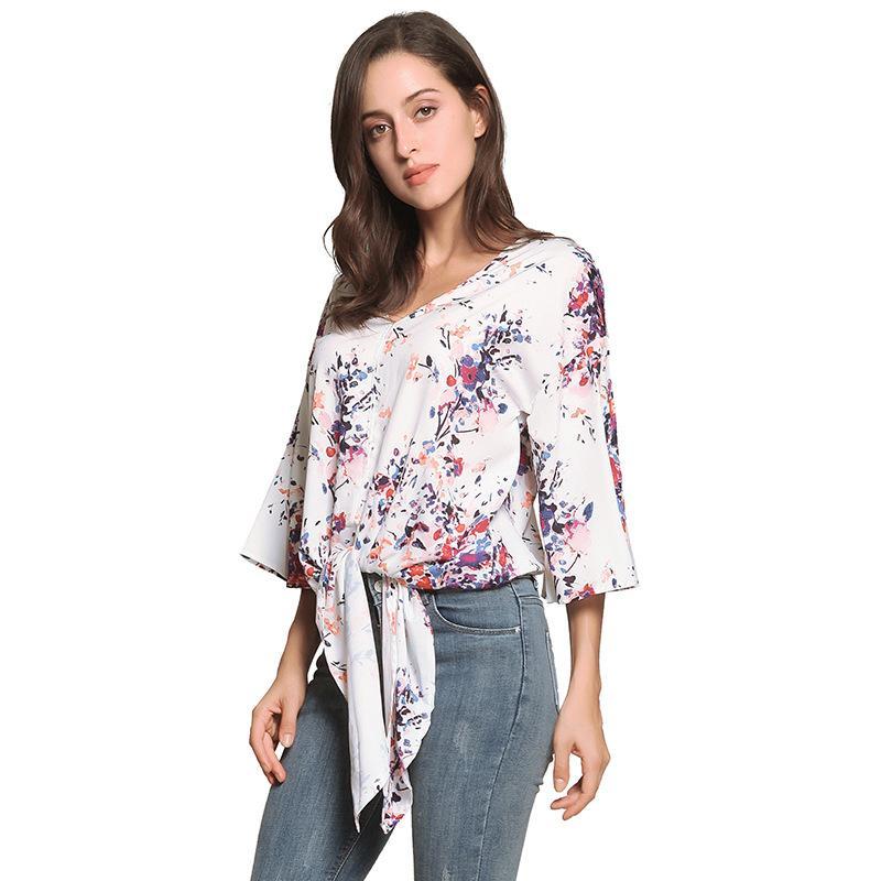 Digital Printed Floral Large Size Strap Fashion Chiffon Top