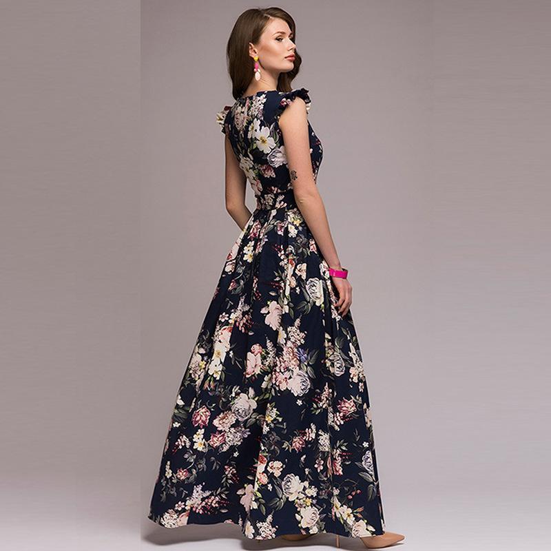 Vintage Flower Sleeveless Swing Maxi Dress