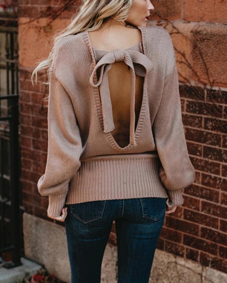 2018 Knit Long Sleeve Bowknot Tops Sweater