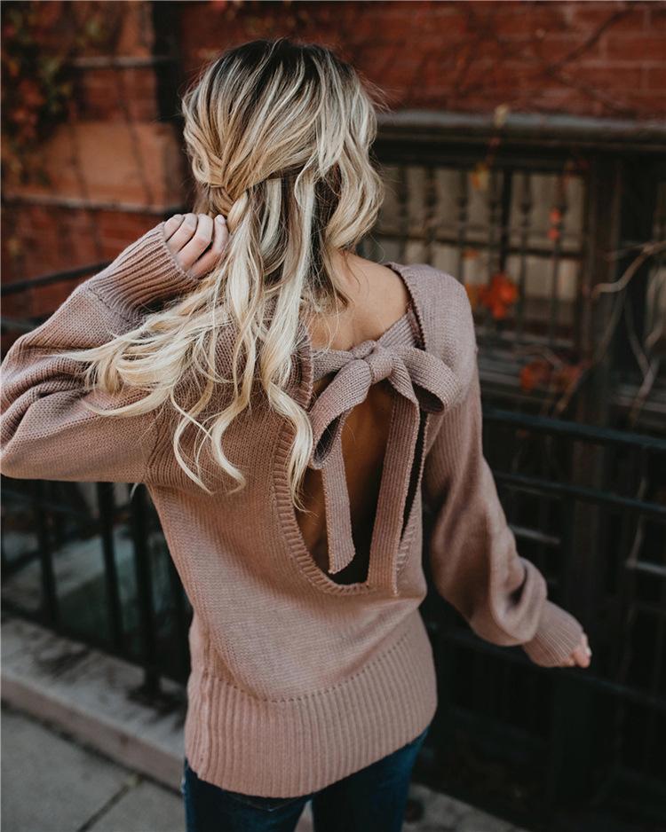 2018 Knit Long Sleeve Bowknot Tops Sweater