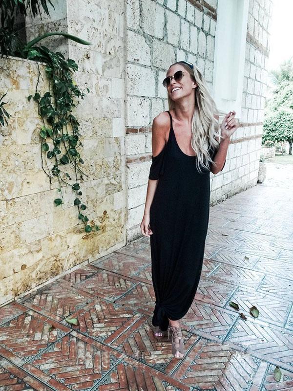 Solid Color Side Split Loose Maxi Dress