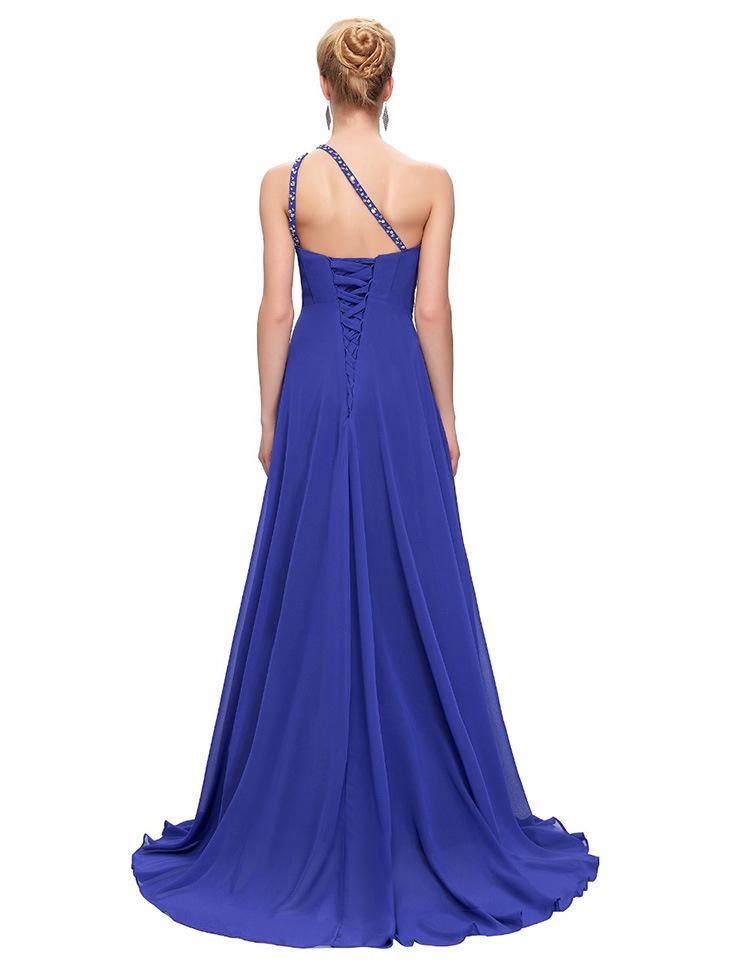 Sleeveless One Shoulder Evening Maxi Dress