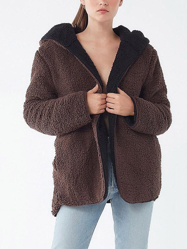 Winter Long Sleeve Solid Color Warm Outwear Coat