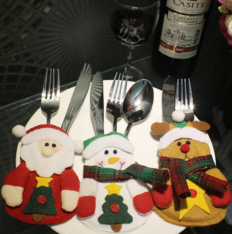 Santa Claus Snowman Knifes Forks Bag Christmas Party Decoration