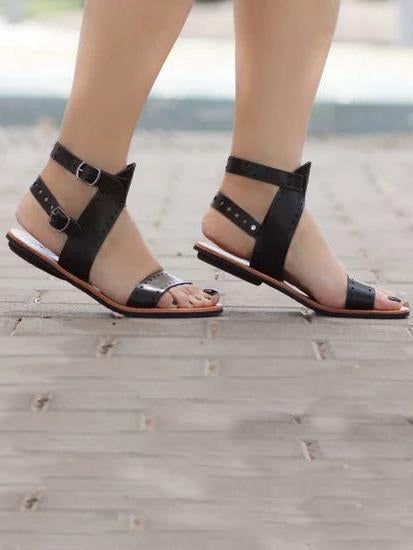 Solid Color Casual Open Toe Flat Sandals Shoes