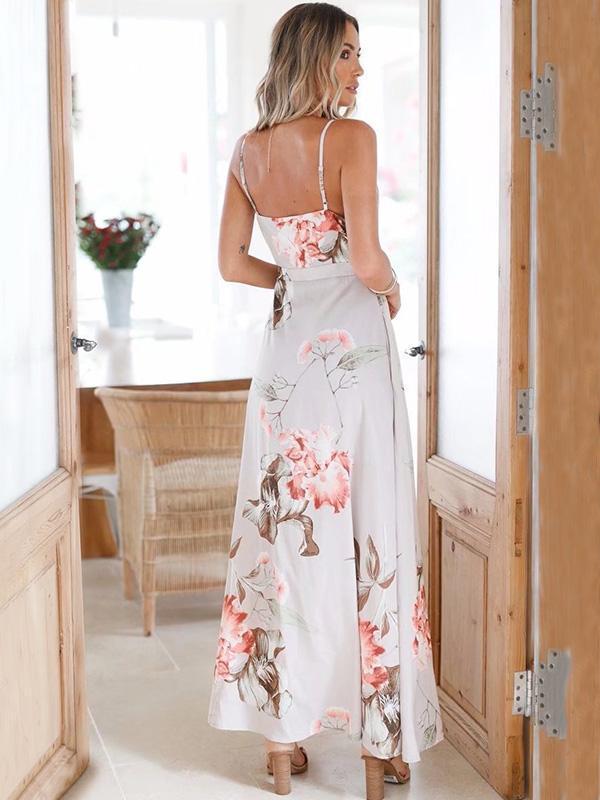 Print Spaghetti Strap Split Maxi Dress